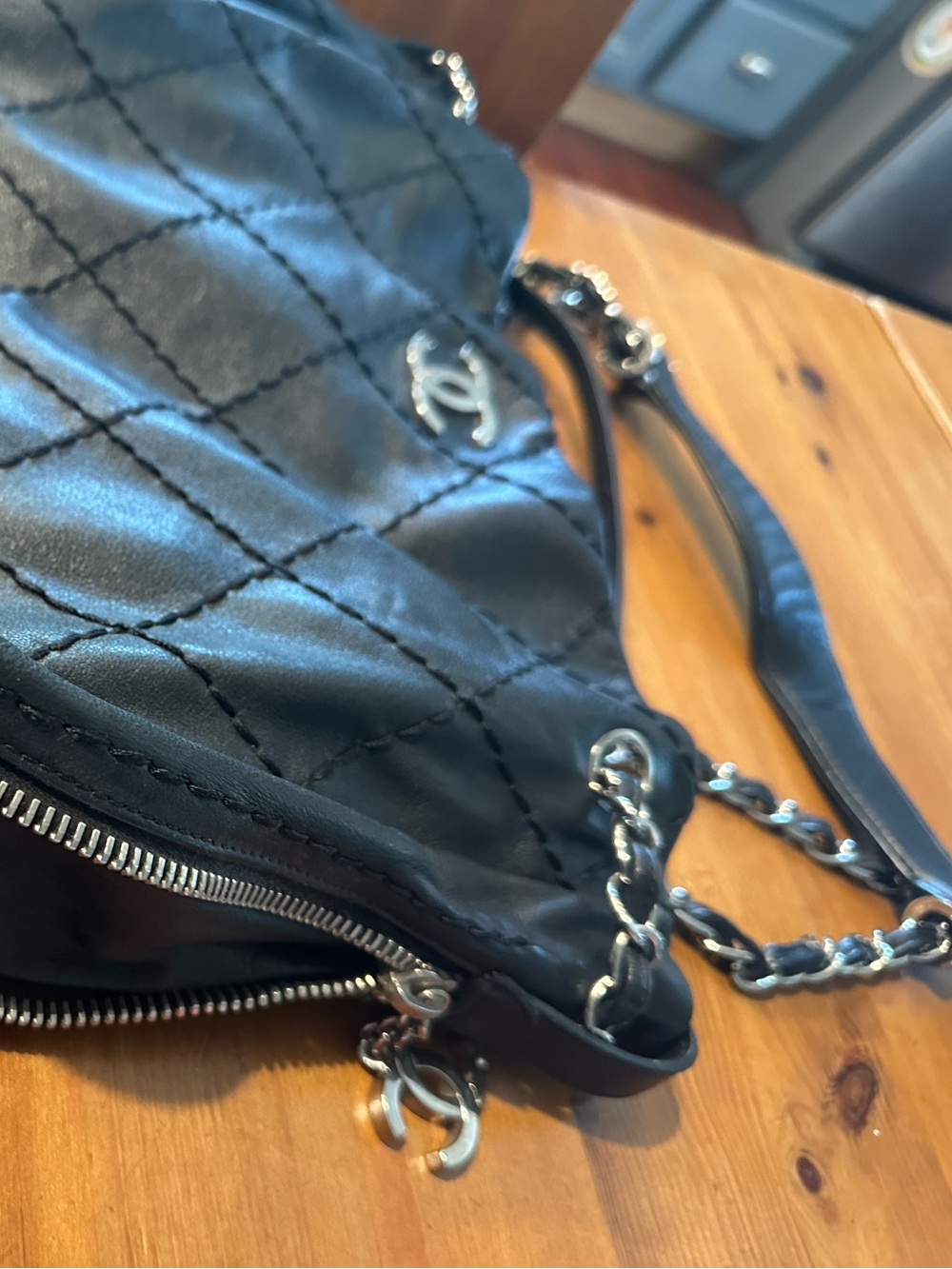 Vintage Chanel Black Quilted Shoulder Bag with Silver CC Accents